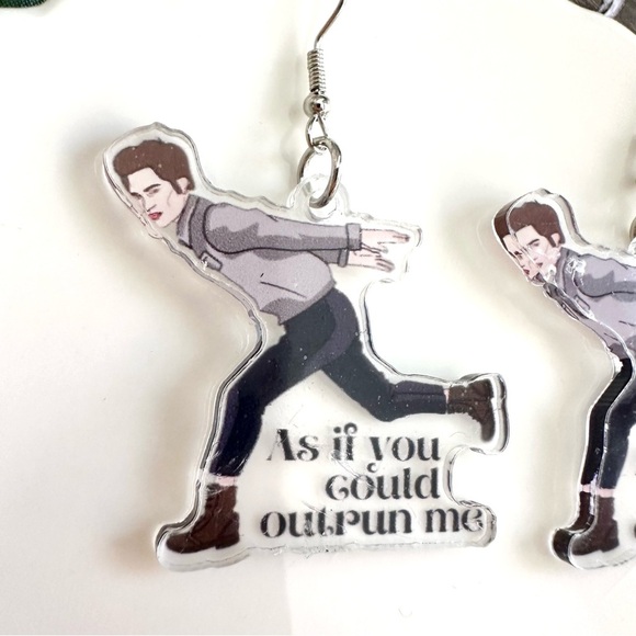 2/$30🌵 Twilight Edward Cullen Acrylic Earrings As If You Could Outrun Me NEW - Picture 3 of 7